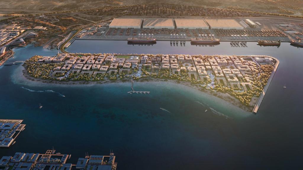 Para de la zona industrial de Oxagon, el distrito de Neom.