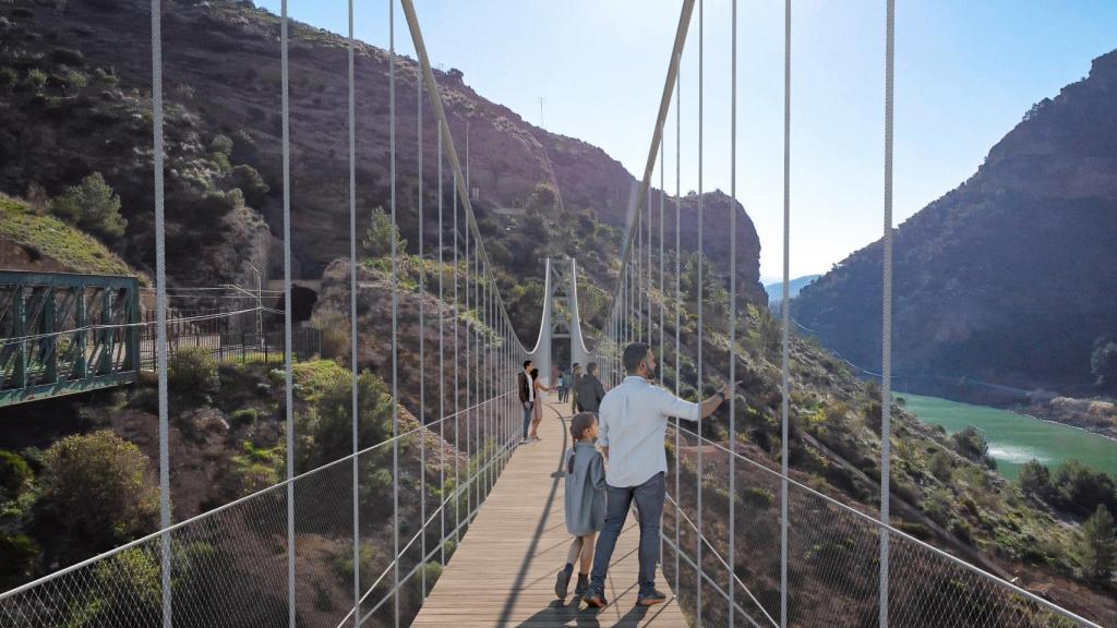Recreación del puente colgante en el Caminito del Rey