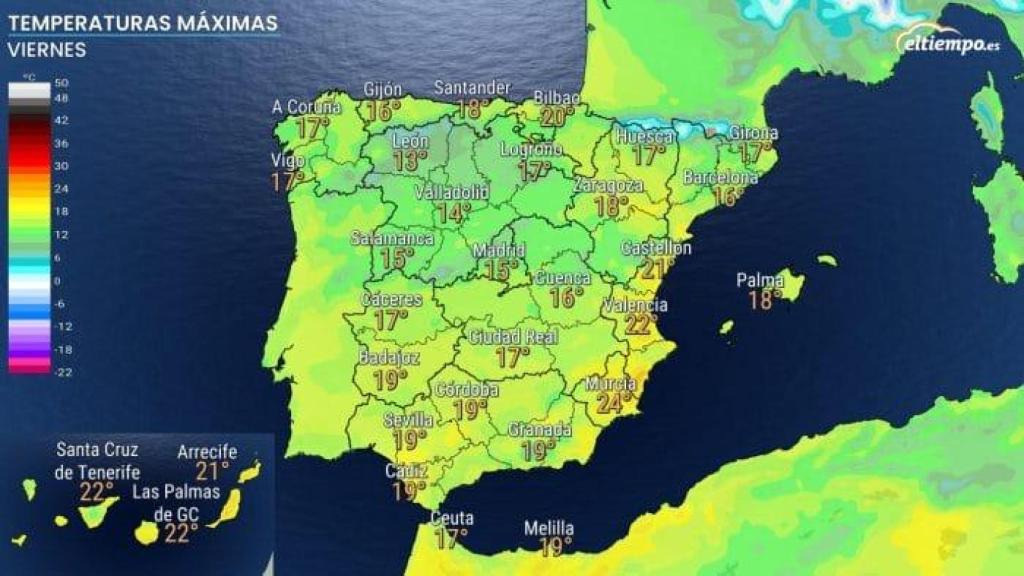Temperaturas máximas previstas el viernes, día de San Valentín