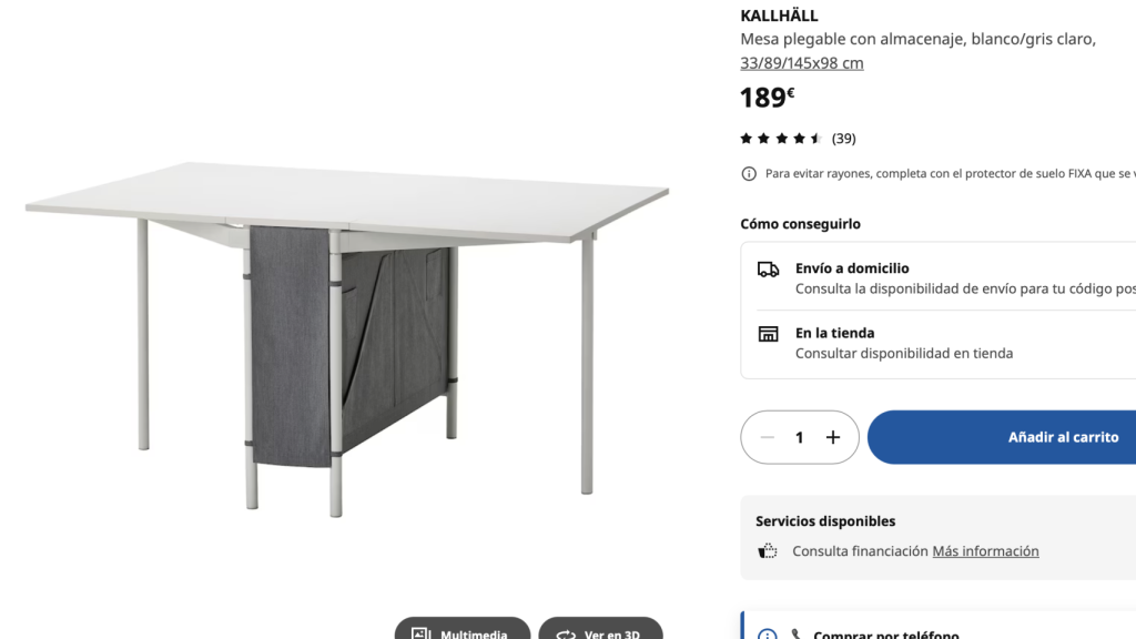 Mesa plegable con almacenaje, KALLHÄLL.