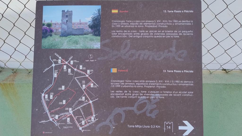 Actual cartel informativo de la Torre Placia.