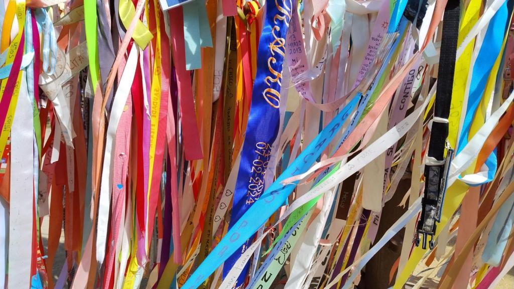 Los dueños de las mascotas fallecidas cuelgan sus cintas para recordar a sus mascotas