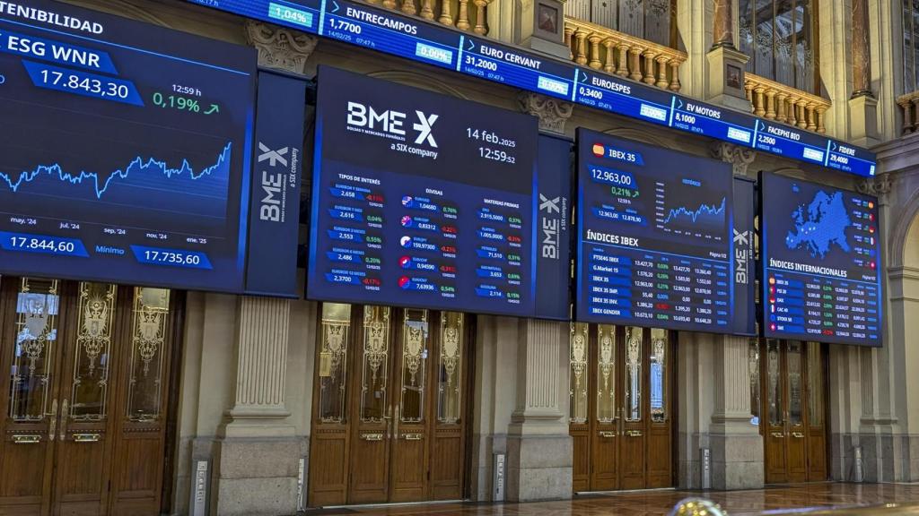 Panel principal del Palacio de la Bolsa de Madrid.