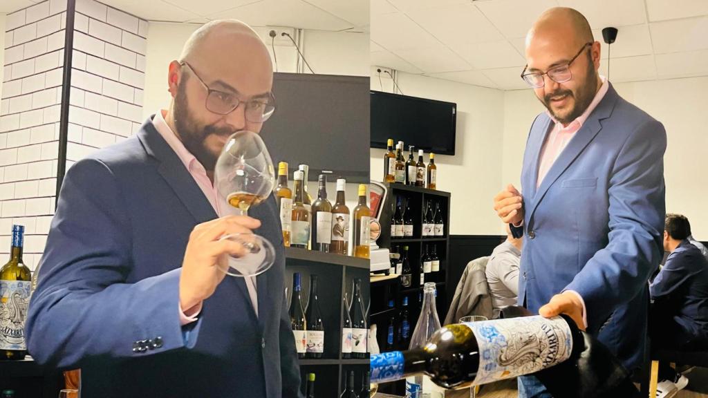 El sumiller José Luis Garrido, sirviendo una copa de vino.