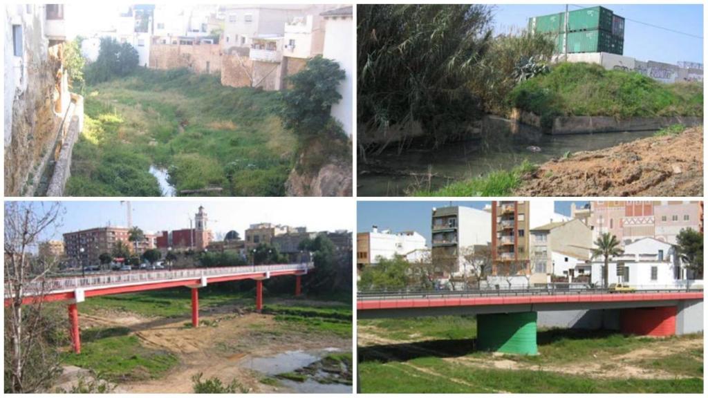 Vista de 2010 de enclaves del barranco del Poyo en los que se proyectaron las actuaciones jamás materializadas. EE