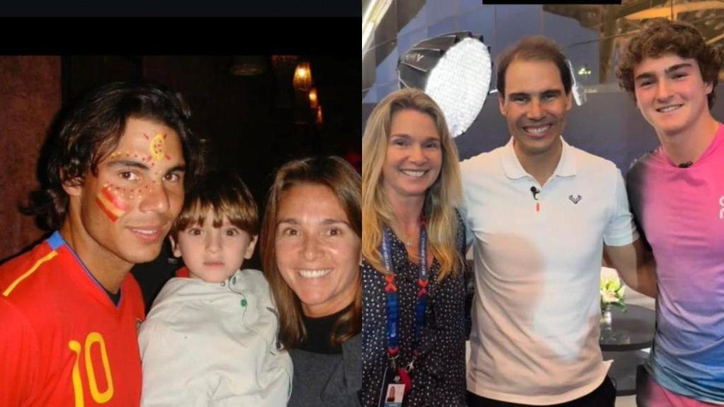 Las dos fotografías de Joao Fonseca y su madre junto a Rafa Nadal con 14 años de diferencia