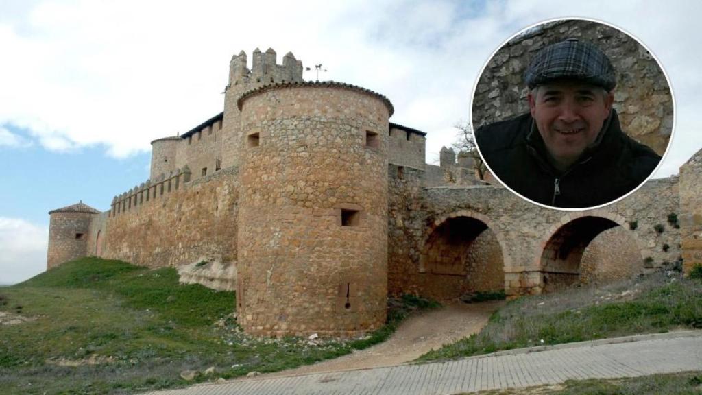 El castillo del municipio soriano de Almenar y el alcalde, José Manuel Lallana Mugarza, en un montaje de EL ESPAÑOL