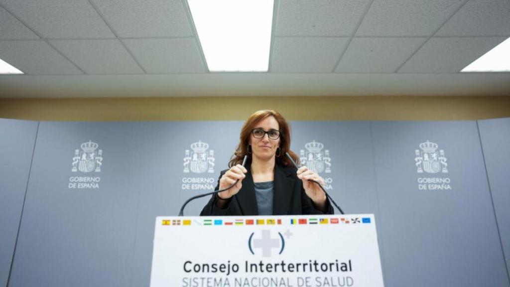 La ministra de Sanidad, Mónica García, en la rueda de prensa posterior al 'no' del Consejo Interterritorial al Plan de Salud Mental.