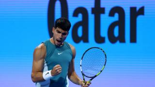 Carlos Alcaraz, durante su partido contra Cilic.