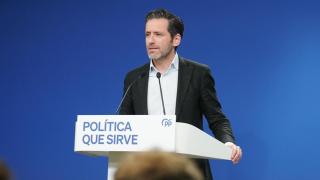 Borja Sémper, portavoz nacional del PP, en una rueda de prensa en la sede de Génova.