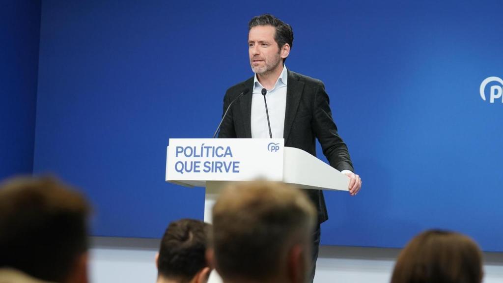 Borja Sémper, portavoz nacional del PP, este lunes en rueda de prensa desde la sede de Génova.