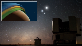 Las tres capas atmosféricas del planeta Tylos y el Very Large Telescope (VLT) en Paranal, Chile.  ESO/M. Kornmesser
