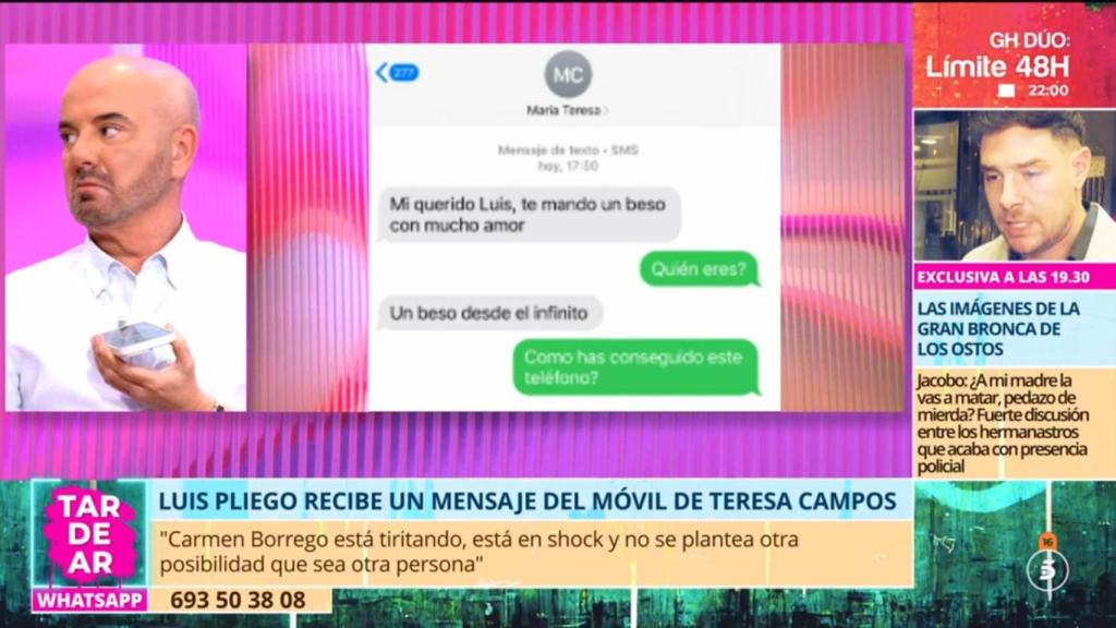Imágenes del mensaje recibido de María Teresa Campos a Luis Pliego
