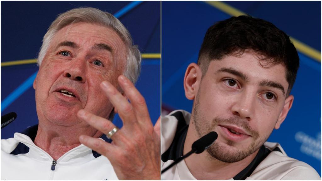 Carlo Ancelotti y Fede Valverde, en rueda de prensa en Champions League