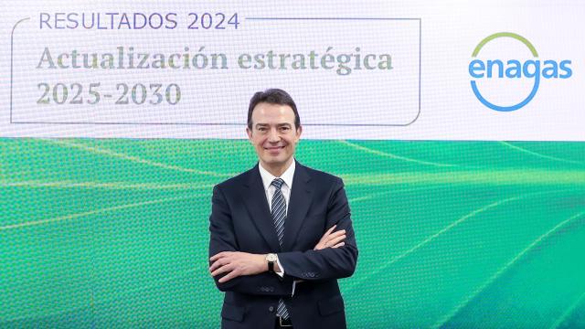 El CEO de Enagás, Arturo Gonzalo, durante la rueda de prensa para presentar su plan estratégico.