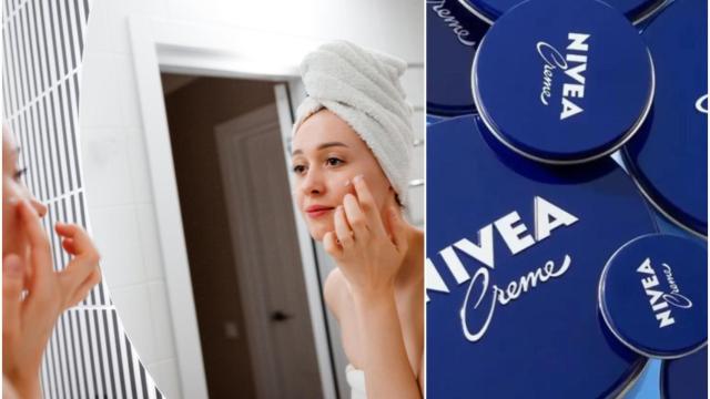 Mujer aplicándose contorno de ojos.