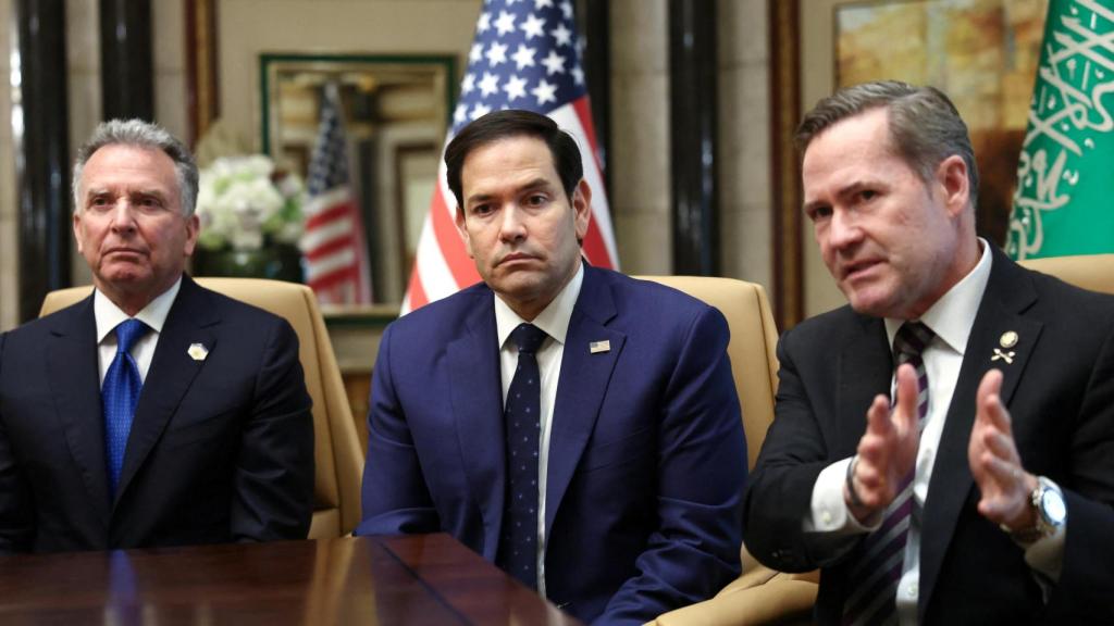 El secretario de Estado de EEUU, Marco Rubio, este martes al cierre de las conversaciones en Riad.