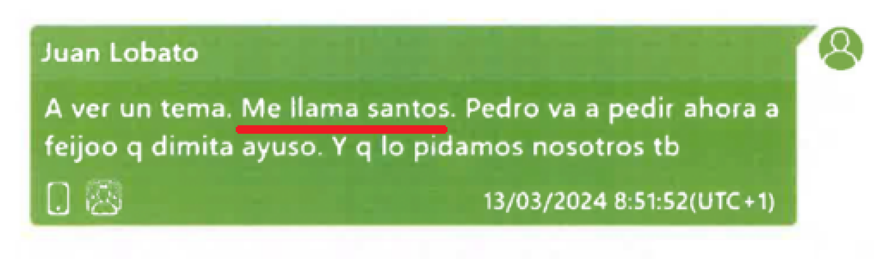Un 'wasap' de Juan Lobato que alude a la llamada de Santos Cerdán.