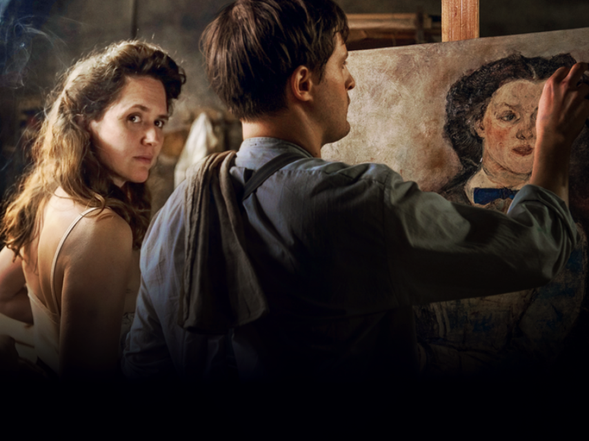 Alma Mahler y Oskar Kokoschka en la película Alma Mahler, la pasión (2022).