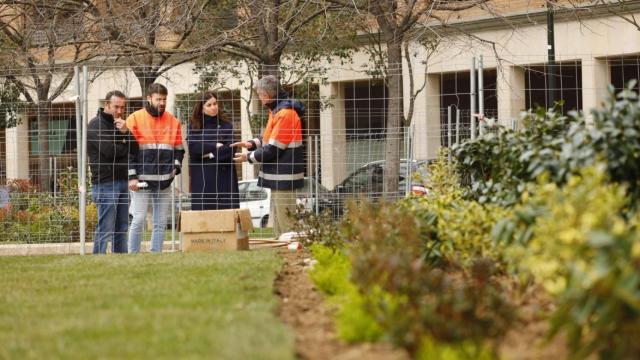 La concejala de Medioambiente y Movilidad en su visita a la reforma de la plaza Emilio Alfaro, en Zaragoza.