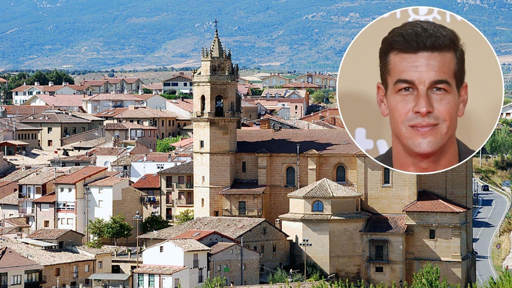 Fotomontaje de BLUPER con Mario Casas y el pueblo donde se rodó 'El secreto del orfeo'.