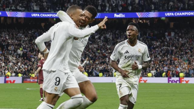 Mbappé celebra su hat-trick contra el Manchester City