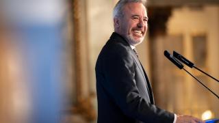 El presidente del Gobierno de Aragón, Jorge Azcón, este miércoles en un acto en Madrid.