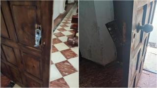 El estado de la puerta de Santo Domingo tras el robo.