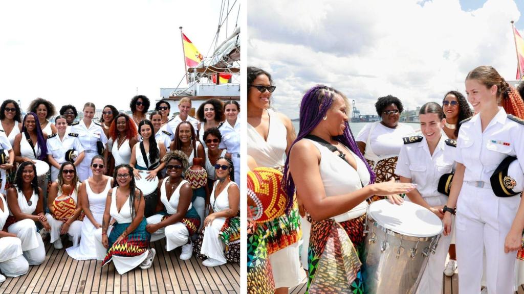 Leonor, junto al grupo femenino de percusión de la escuela Pracatum.
