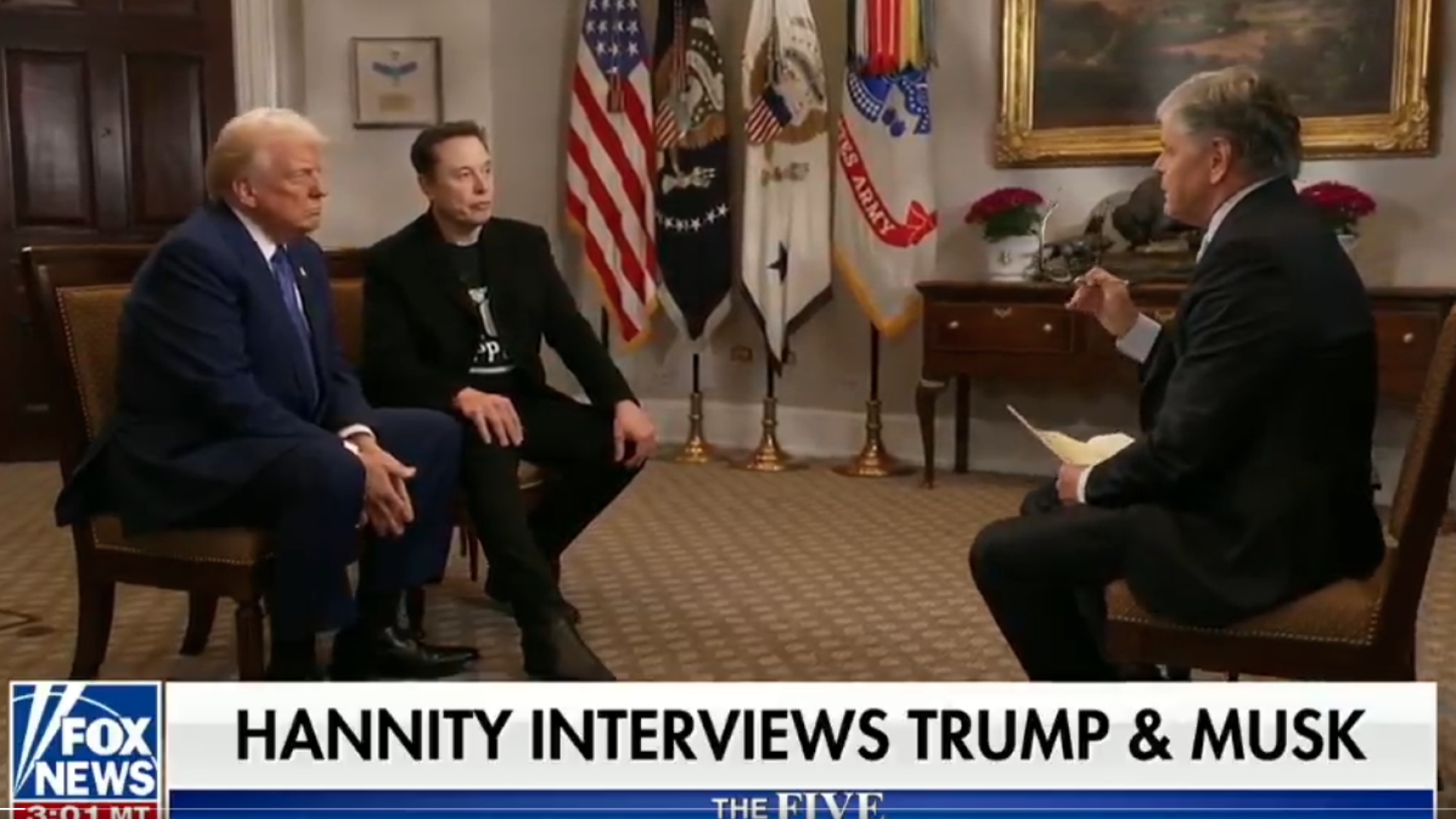 Donald Trump y Elon Musk durante la entrevista concedida a Fox News en el Despacho Oval.