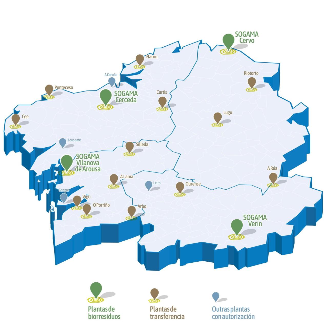 Mapa Galicia con diferentes plantas.