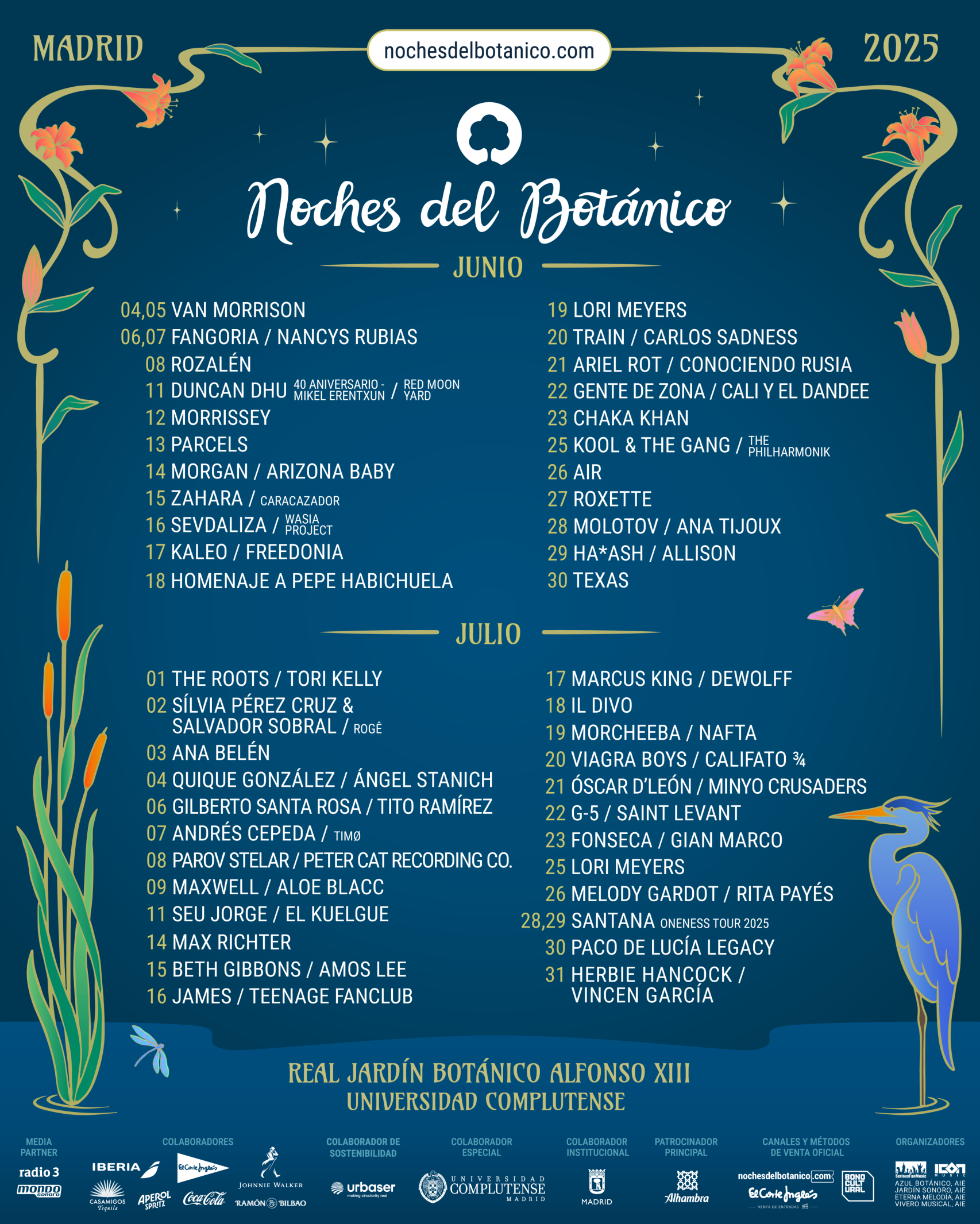 Cartel completo de las Noches del Botánico 2025