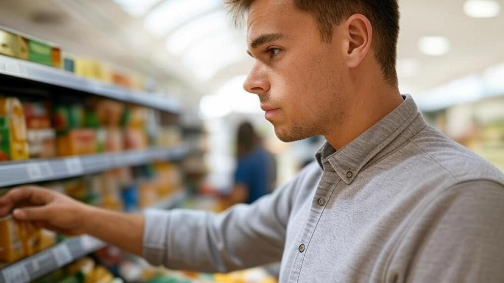Hombre comprando productos en el supermercado.