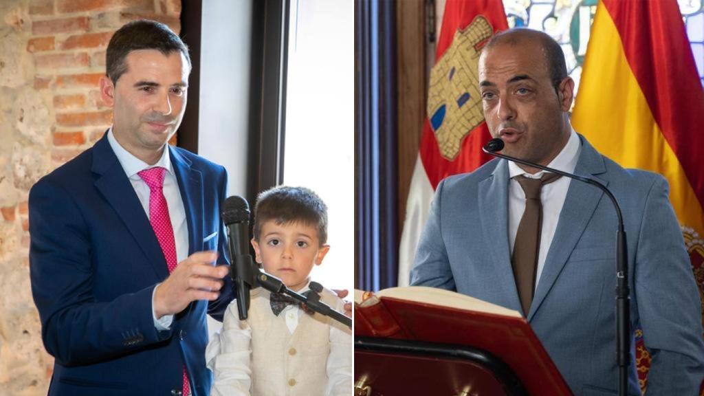 A la izquierda el alcalde de Traspinedo, Javier Fernández, junto a su sobrino oficiando la boda de su hermana. A la derecha el alcalde de Bobadilla del Campo, Francisco Pastor
