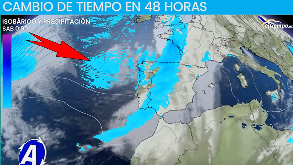 El frente lluvioso que afectará a España en el último fin de semana de febrero. ElTiempo.es.