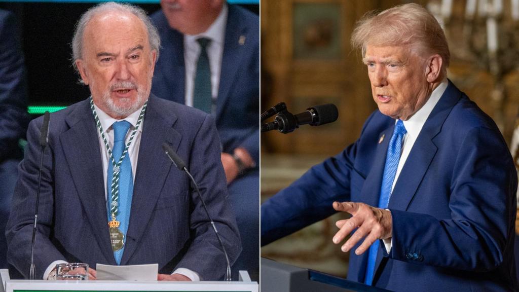 El director de la RAE, Santiago Muñoz Machado, y el presidente de EE. UU., Donald Trump. Fotos: Europa Press