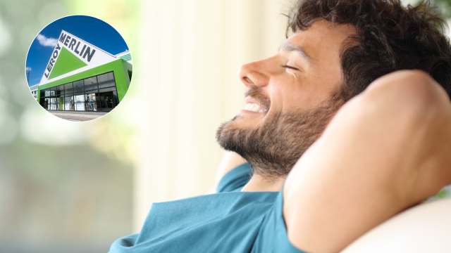 Hombre feliz y descansando en casa.