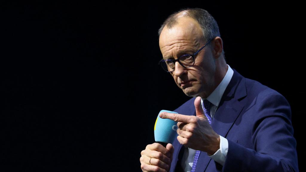 Friedrich Merz, candidato de la CDU, en un acto de campaña en Berlín, ayer.