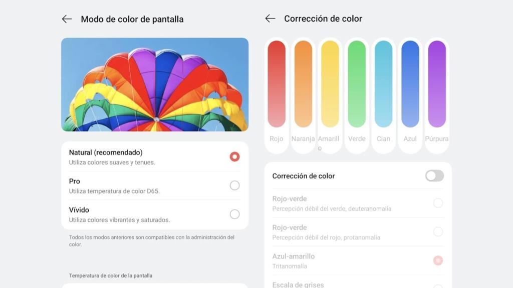 Modos de color en la pantalla