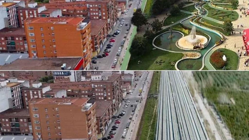 Montaje hecho por SOS Talavera de las vías con o sin soterramiento