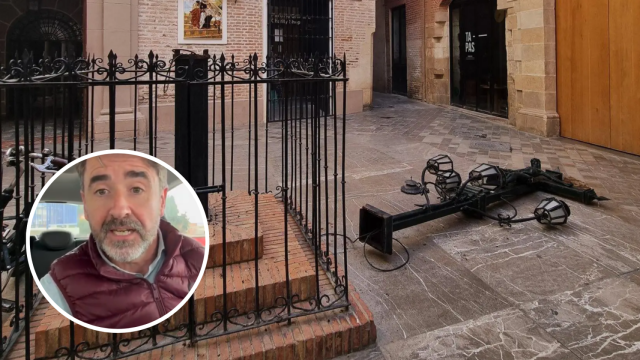 Un montaje con una imagen de la cruz caída y el protagonista del vídeo.