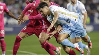 Kevin Medina durante el Málaga vs. Tenerife de Segunda División