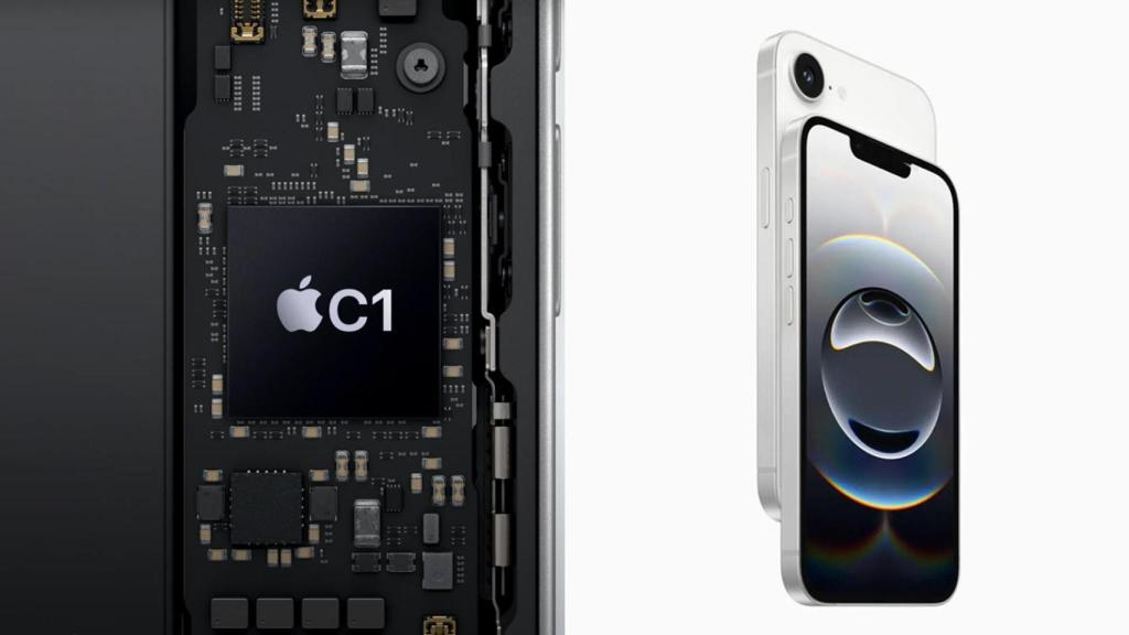 Izqu.: chip C1. Der.: iPhone 16e.