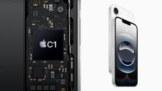 Izqu.: chip C1. Der.: iPhone 16e.