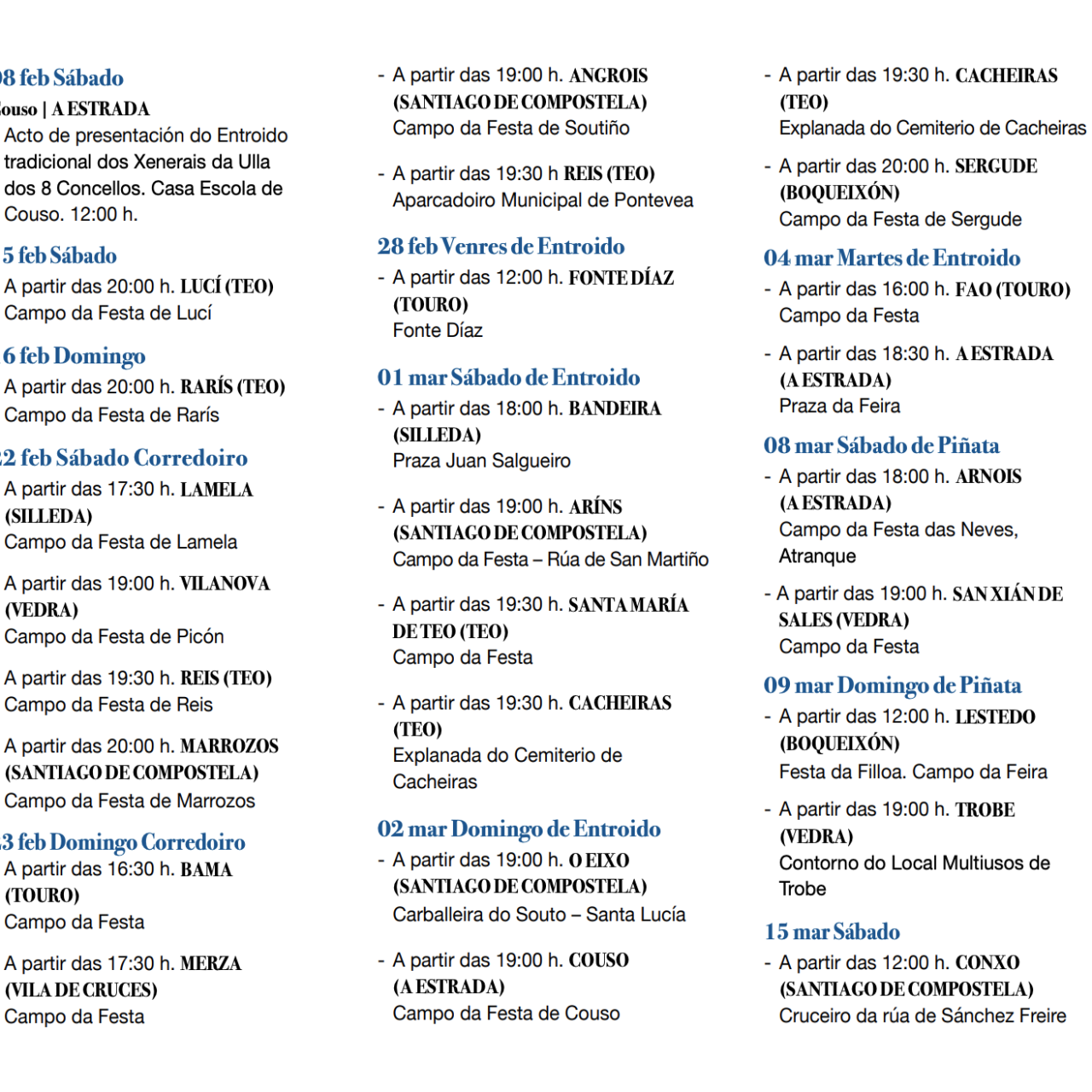 Calendario Entroido dos Xenerais.