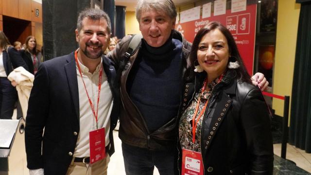 El exsecretario autonómico Luis Tudanca; el secretario general del PSCyL, Carlos Martínez y la alcaldesa de Palencia Miriam Andrés en la primera jornada del XV Congreso Autonómico del PSOE de Castilla y León, este sábado