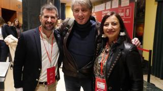 El exsecretario autonómico Luis Tudanca; el secretario general del PSCyL, Carlos Martínez y la alcaldesa de Palencia Miriam Andrés en la primera jornada del XV Congreso Autonómico del PSOE de Castilla y León, este sábado