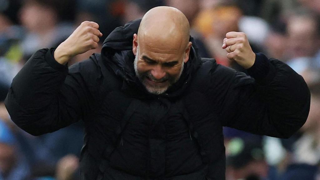 Pep Guardiola, cabreado en un partido del Manchester City.