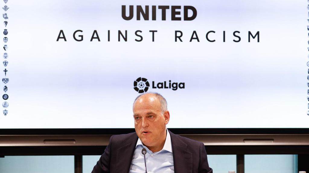 Javier Tebas, en un acto de LaLiga contra el racismo.