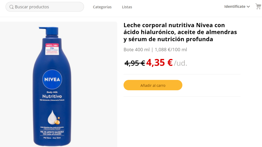 Leche corporal nutritiva Nivea.